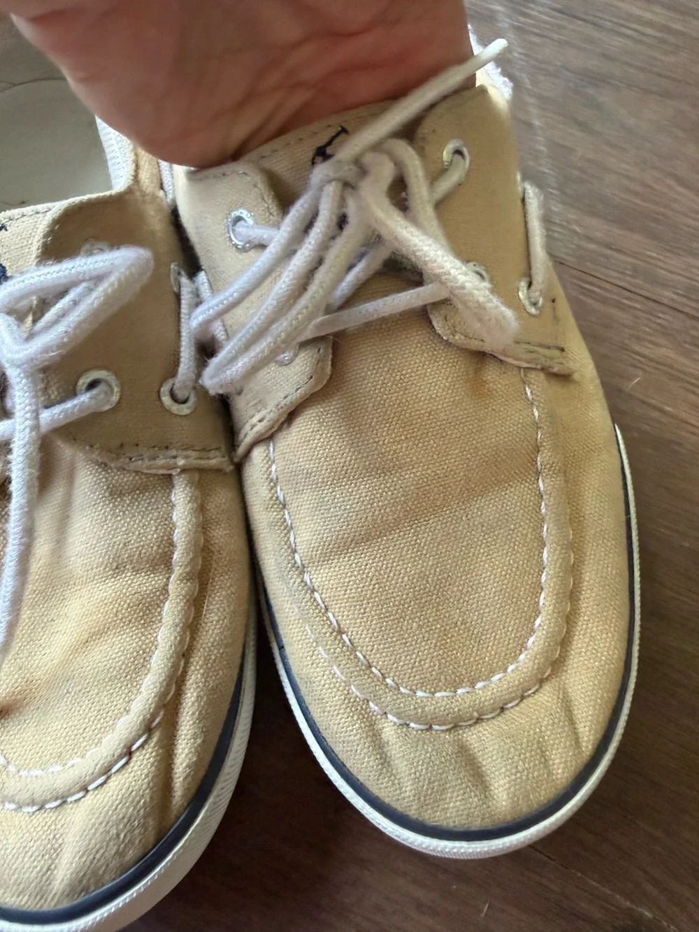 Polo Ralph Lauren Beige Khaki Canvas Boat Shoes Loafers Navy Pony Logo Size 3Y